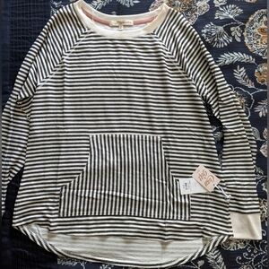 Women's Juniors rewind striped kangaroo pocket long sleeve top